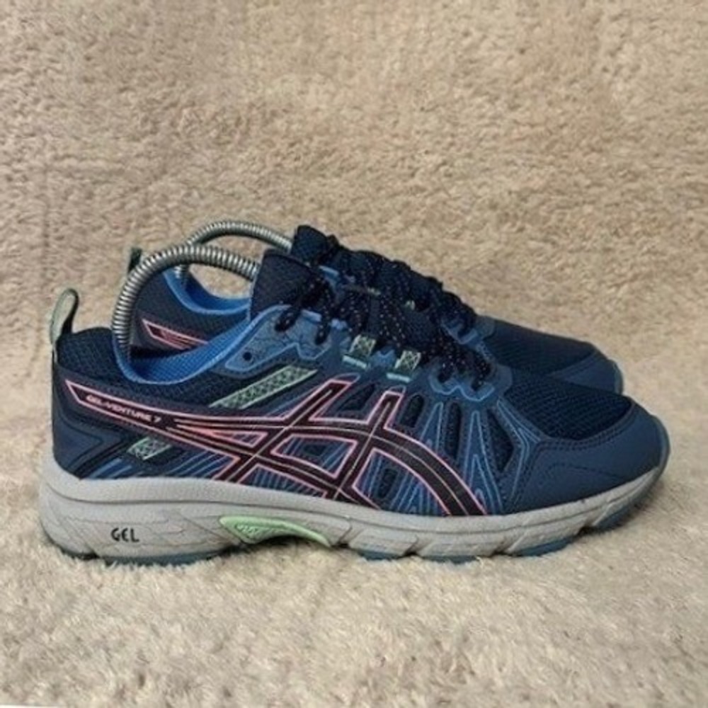 ASICS GEL-Venture 7 Womens Navy Blue Pink Trail Running Shoes 1012A476 Size 8.5‎